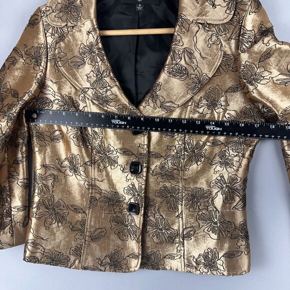 Nine West Blazer Suit Jacket Cropped Womens Size 4 Floral Button Front Gold - Picture 6 of 11